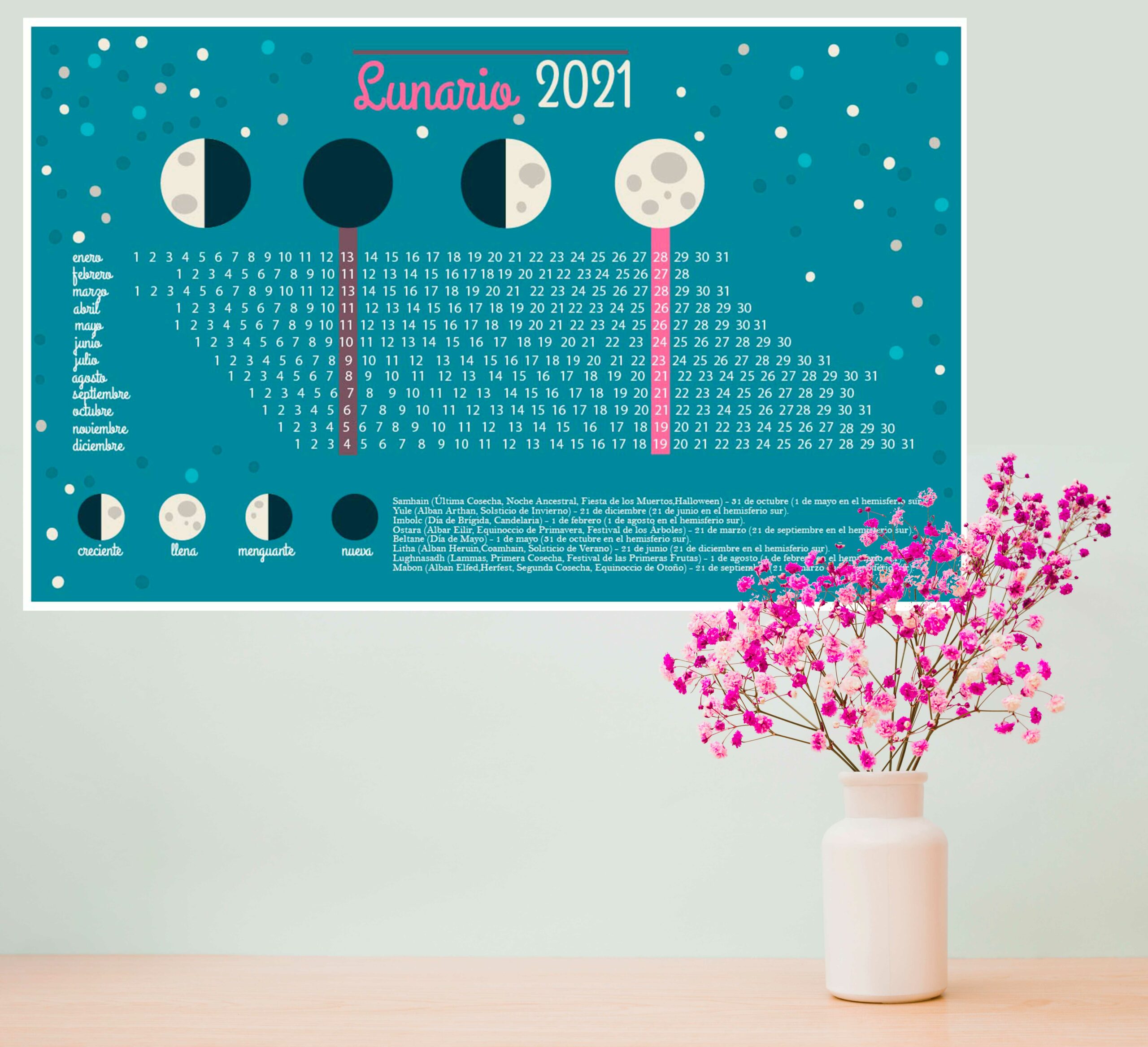 Calendario lunar, tamaño A3 Planificador de pared